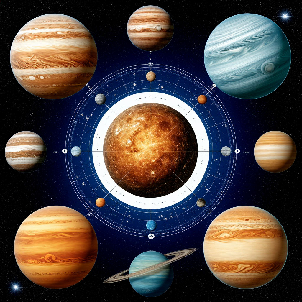 Схема аспектов между планетами